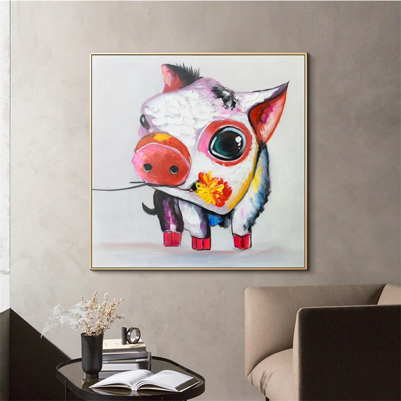 Children Room Art Decoration Unframed Color Acrylic Animal Artwork Abstract Cute Pig Wall Picture Canvas Roll For Paintings