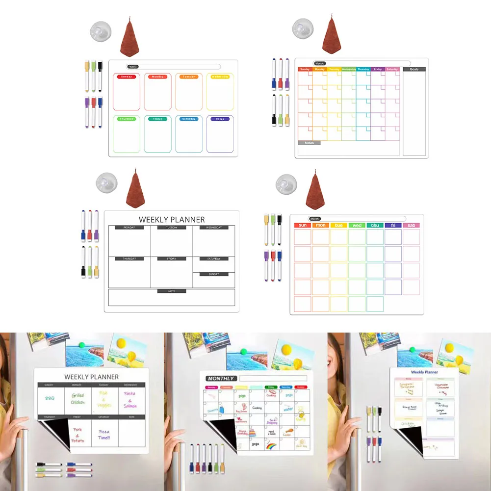 Magnetic Whiteboard Sticker for Fridge Clear Memo Set with Weekly Calendar Smooth Writing Easy to Clean and Stylish