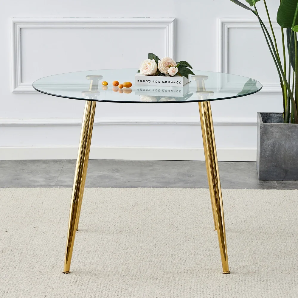 40 Inches Modern Minimalist Circular Dining Table with Gold Plated Metal Legs. for Desks, Kitchens, Terraces, Dining RoomsTables