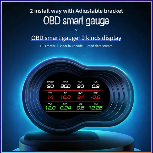 Medidor LED inteligente OBD, pantalla frontal para HUD, multifunción, instrumento Digital Obd, accesorios para coche, 9 tipos de pantalla