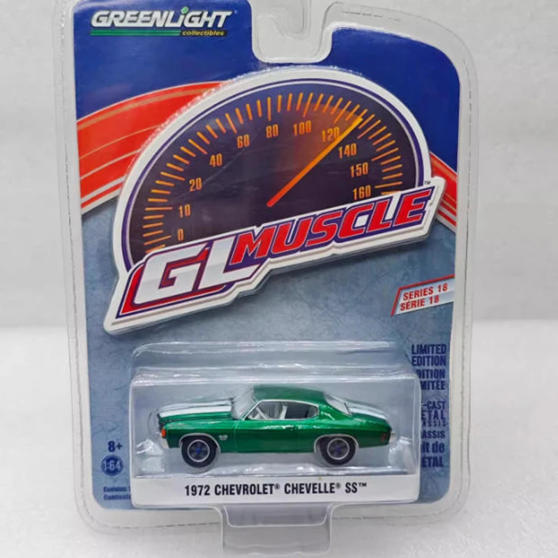 GreenLight 1:64 Muscle Series 18-1972 Chevelle SS Green Machine Collezione di modelli di auto in lega Display Ornamento Giocattolo regalo