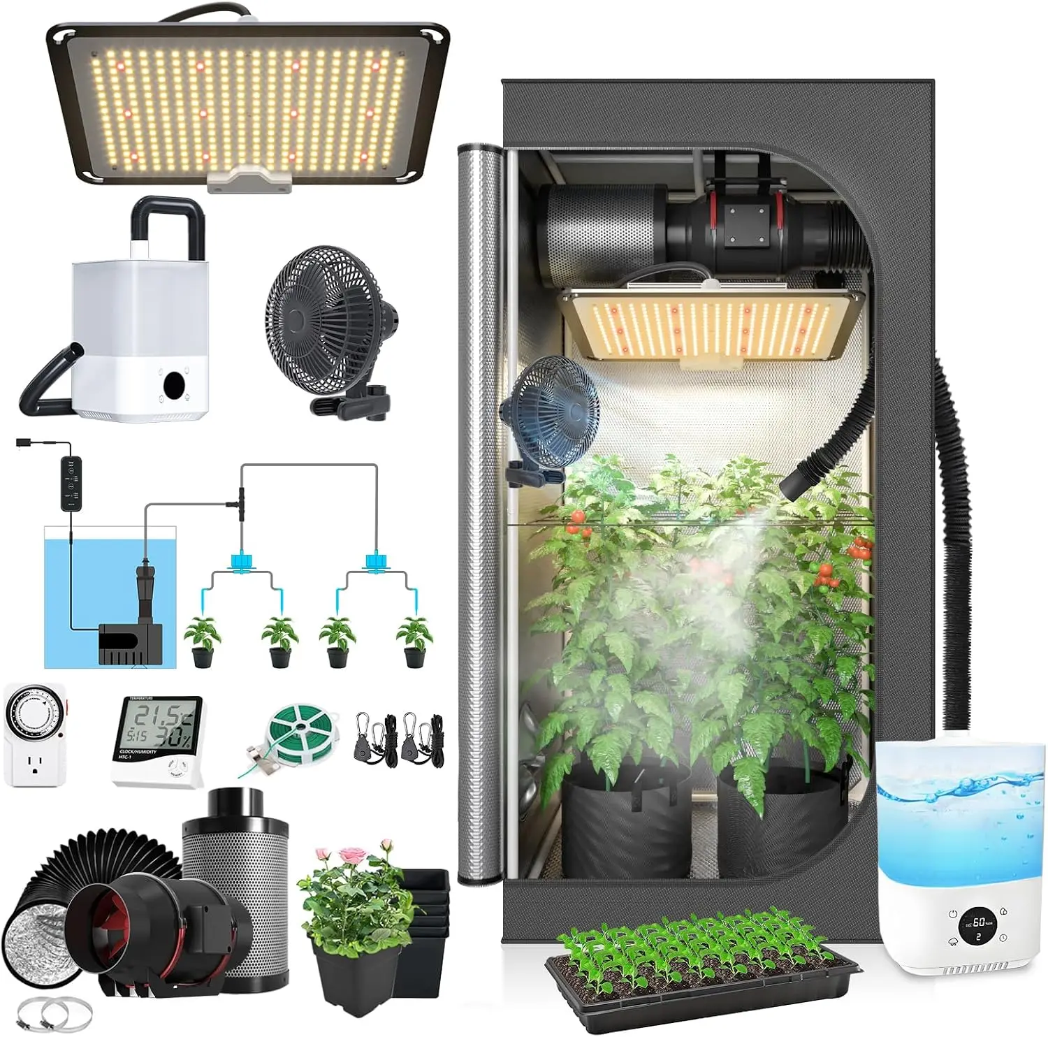 Upgrade Integrated Auto Grow Tent Kit Complete Kit, S1000 LED Grow Light, 32