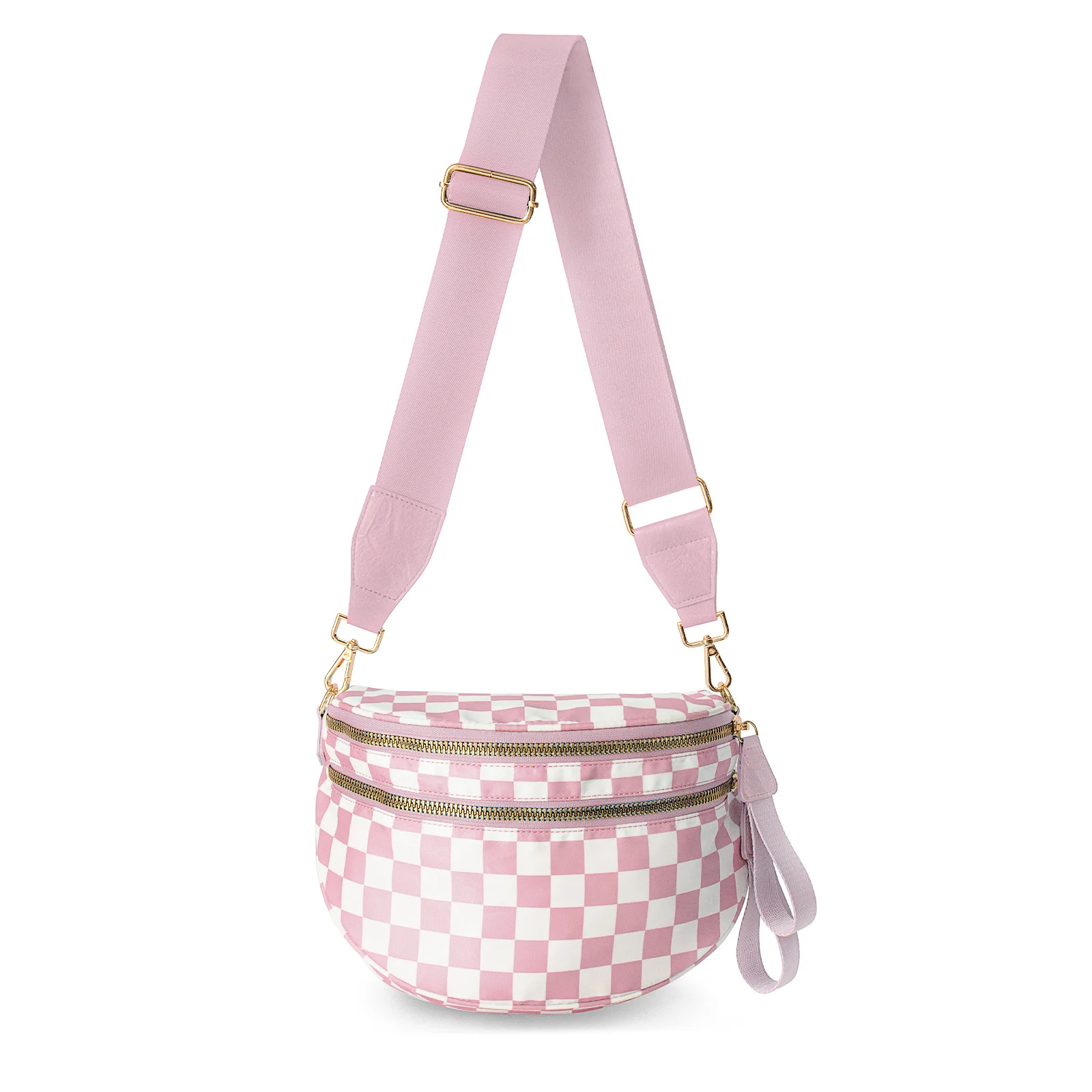 DOYOGI Zwart-wit Geruite Ruime Heuptas Crossbody Tassen voor Vrouwen Nylon Reizen essentials Mama Tas Luiertas voor Moeder