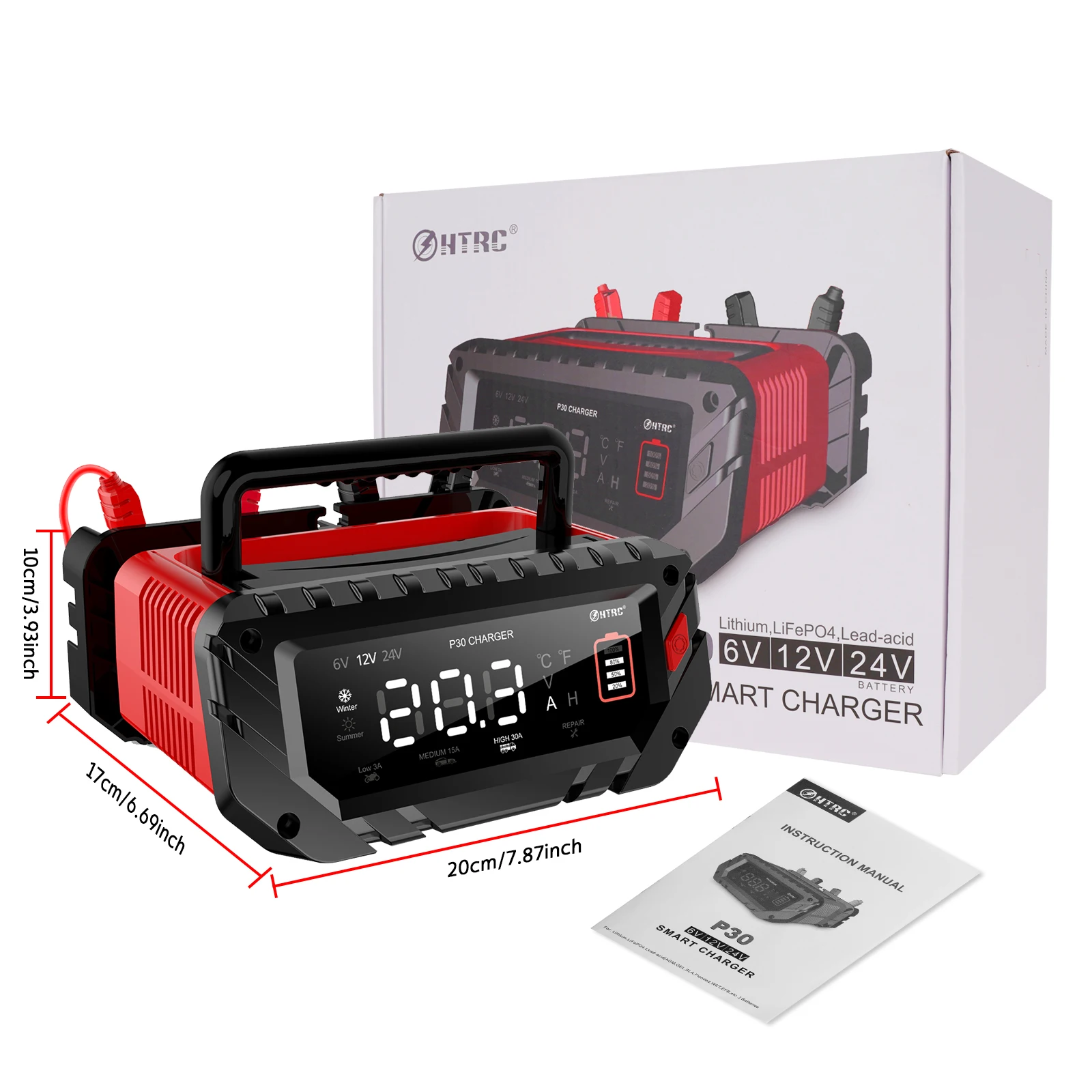 Nabíječka autobaterií HTRC 26A/30A/40A 6V/12V/24V LiFePO4 pro lithiové AGM gelové olověné baterie pro auto a motocykly - náhled 6