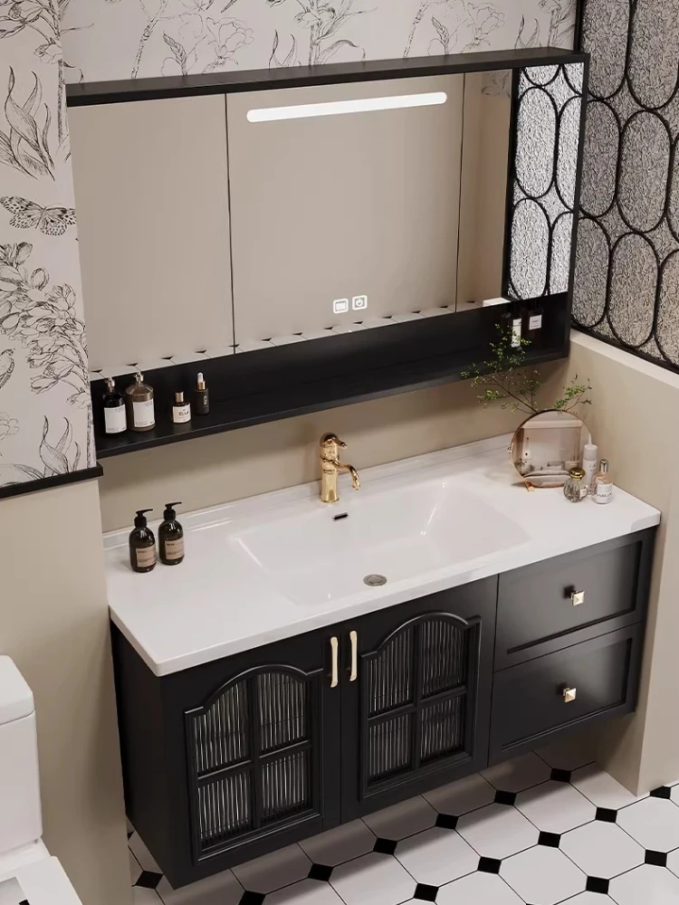 French retro bathroom cabinet combination ceramic integrated basin toilet washstand cabinet