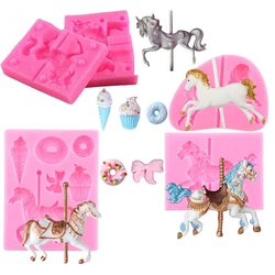 Carousel Horse Silicone Fondant Mold Rocking Chocolate Candy Mould Baby Shower Cake Decorating Tool Soap Craft Kitchen Supplies