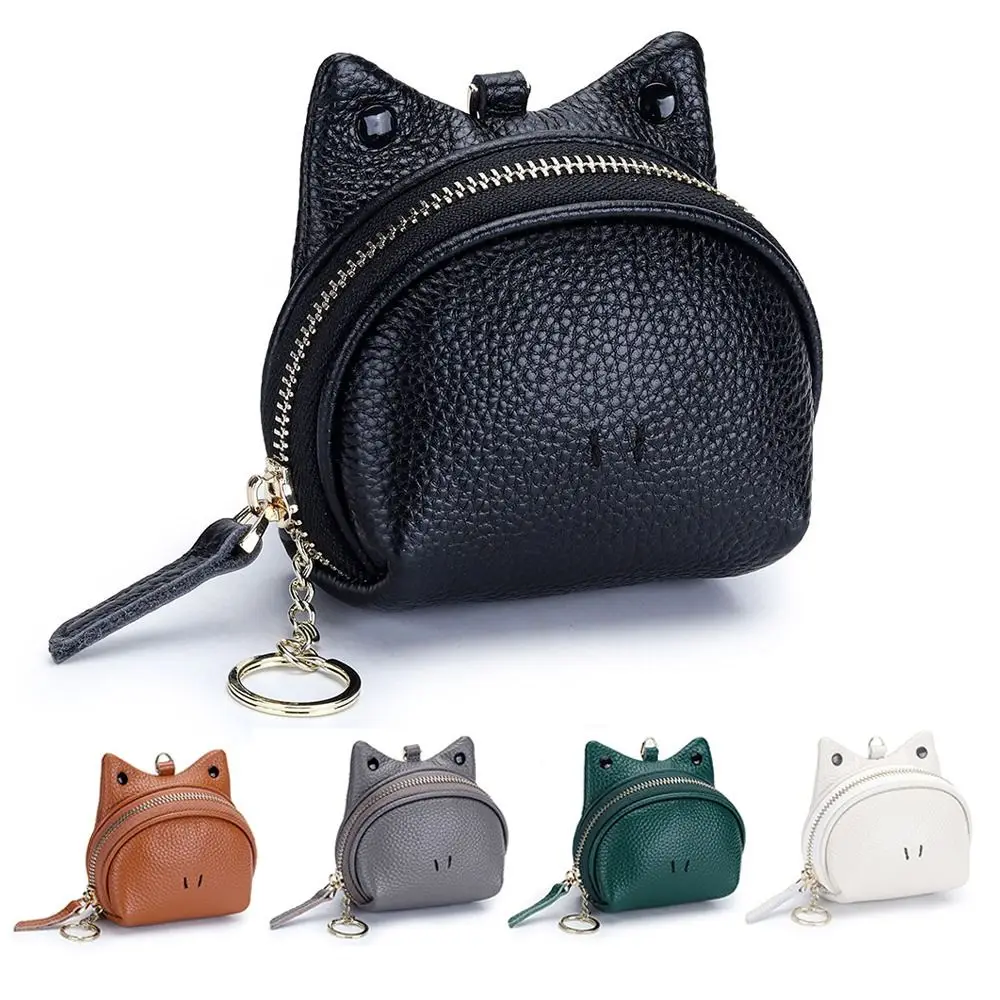 Monedero de cuero genuino duradero con cremallera, monedero multifuncional, tarjetero con diseño de rana de dibujos animados, uso diario