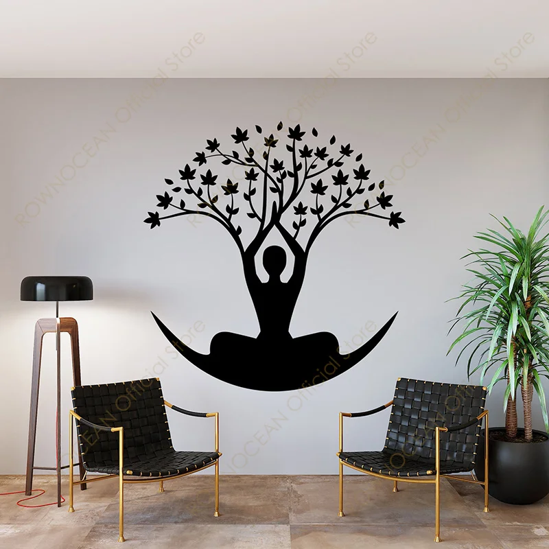 Modern Art Home Decor Yoga Tree Wall Sticker Vinyl Interior Decoration Room Yoga Studio Meditation Decals Removable Murals 4905