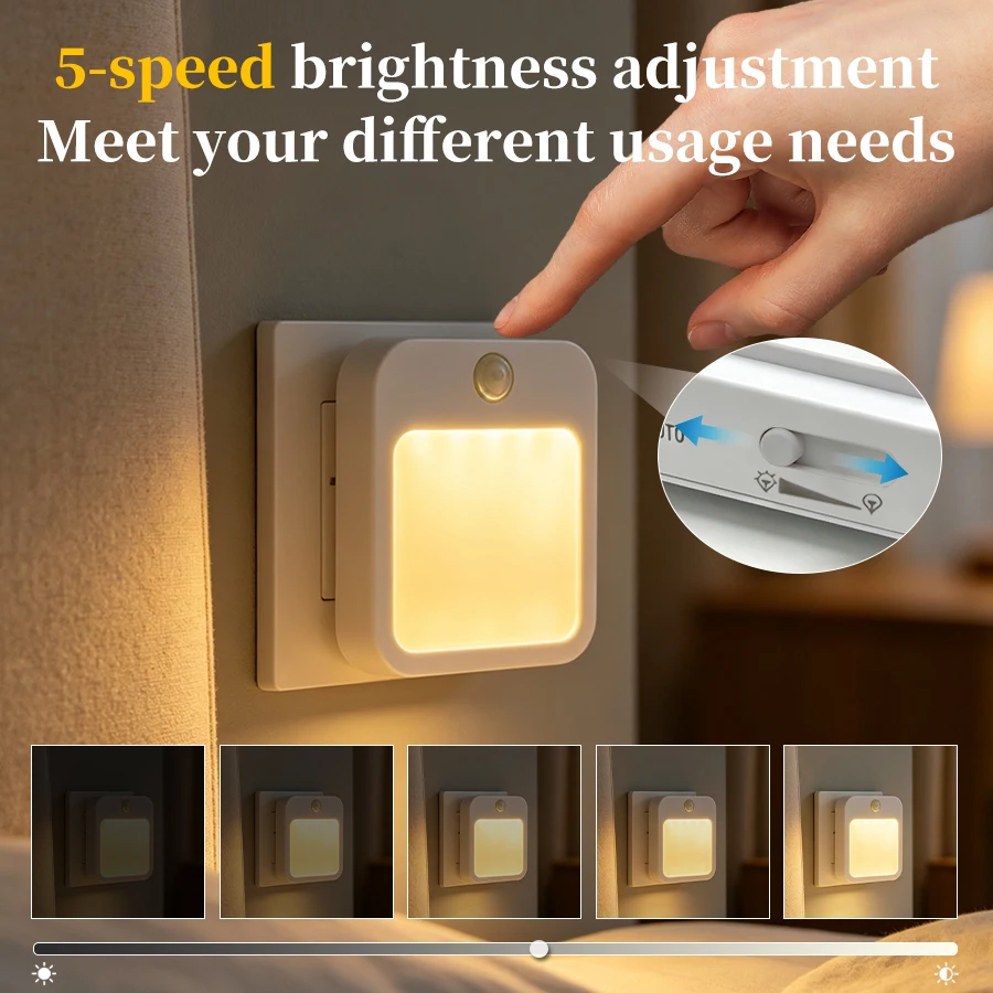 Motion Sensor LED Cabinet Light EU US Plug into Wall Night Light Auto on off Bedroom Lamp Bathroom Hallway Closet Kitchen Lights