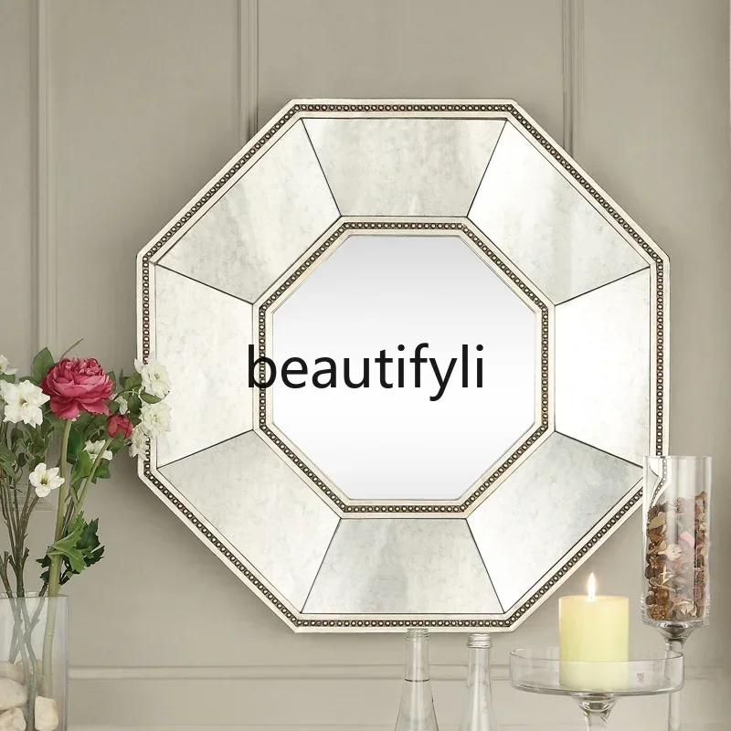 New arrive  Hexagonal fireplace circular wall-mounted mirror porch light luxury dining room bedroom polygonal porch decorative m