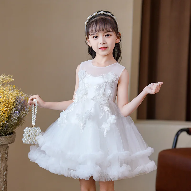 

Sleeveless Ruffle Flower Girl Princess Dress Bridesmaid White Pink Wedding Dress Birthday Party Dresses For Girls Evening Dress
