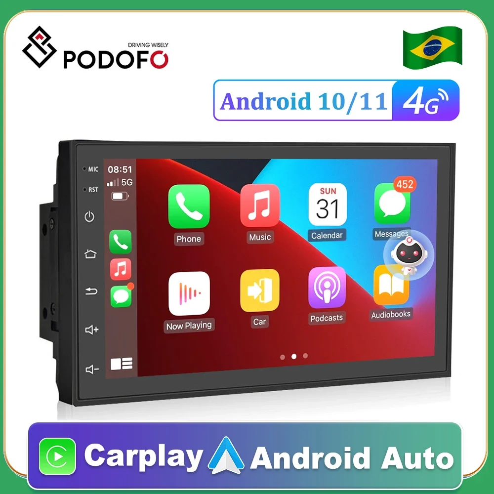 Podofo 8G 256G Car Radio GPS 2 din Android 11 Auto Carplay Universal 7