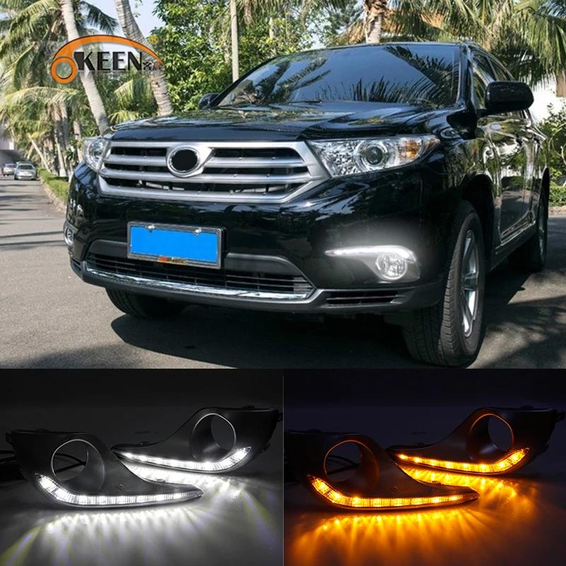 OKEEN  2Pcs Toyota HIGHLANDER Car Daytime Running Lights For 2012 2013 2014 DRL Driving Lamp Auto Streamer Turn Signal Light 12V