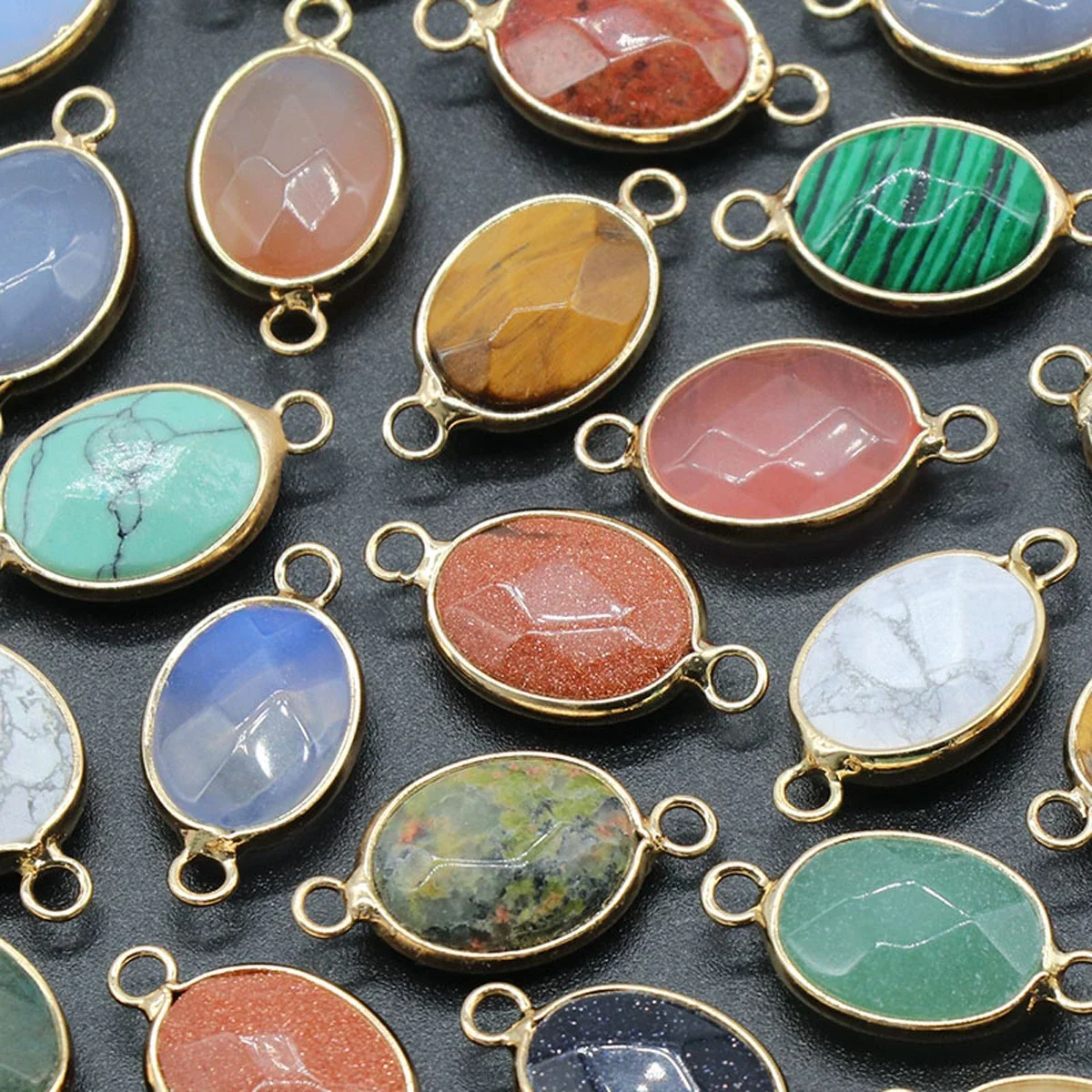 Natural Stone Crystal Double Hole Pendant Oval Shape Charms for Jewelry Making Supplies DIY Necklace Bracelet Accessory 25x13mm image 5