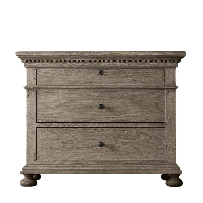 

Original single French country retro B & B solid wood bedside cabinet American simple carved wabi sand wind bedside table