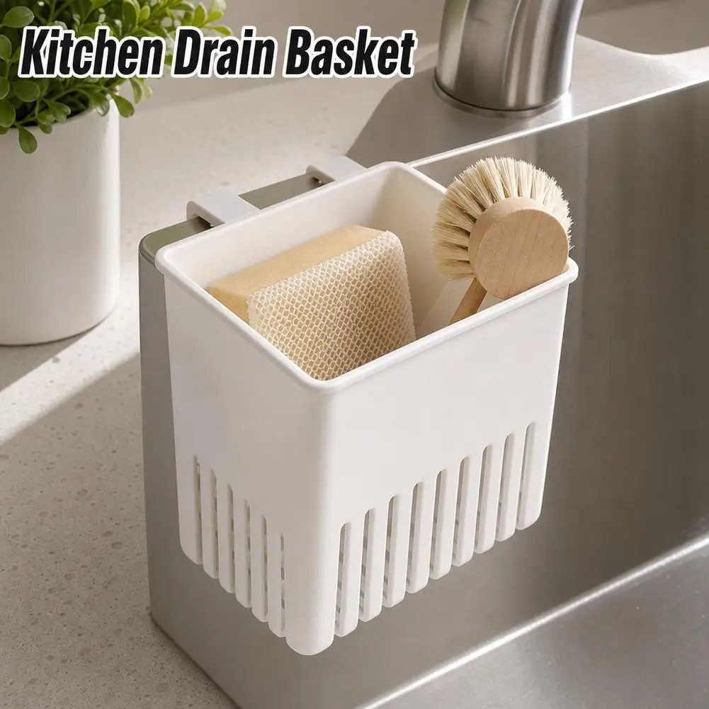 Hanging Drain Basket For Kitchen Sink PP Utensil Holder With S Hook Slanted Opening Quick Drainage Tool