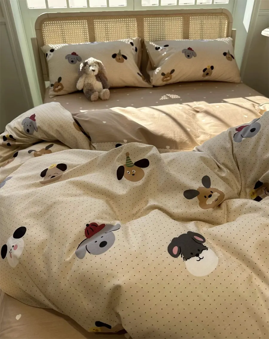 

Fashion cute cartoon dog polka dot bedding set teen,twin full queen lovely cotton home textile bed sheet pillow case quilt cover