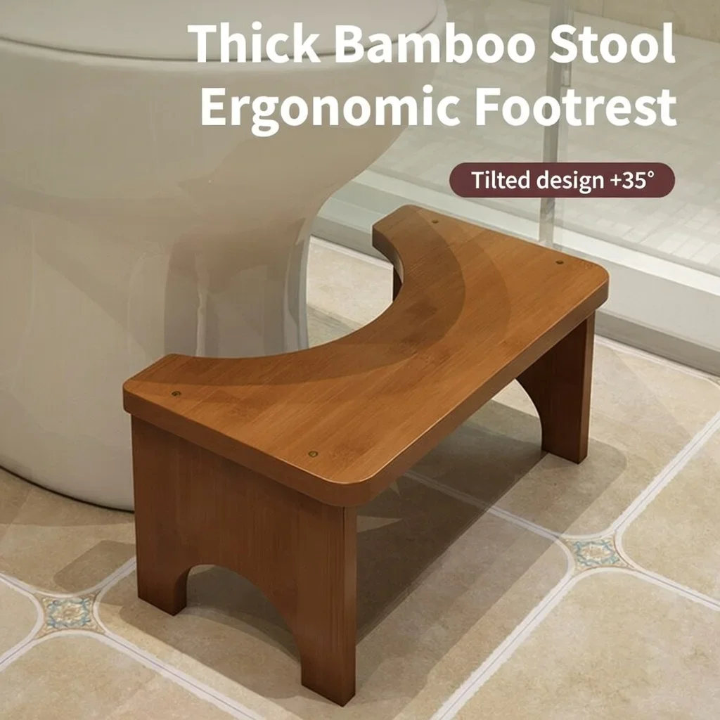 Sturdy Bamboo Toilet Squat Stool for Adults,Wide Stable Bathroom Potty Stool, Easy Clean, Portable Design for Travel or Home Use