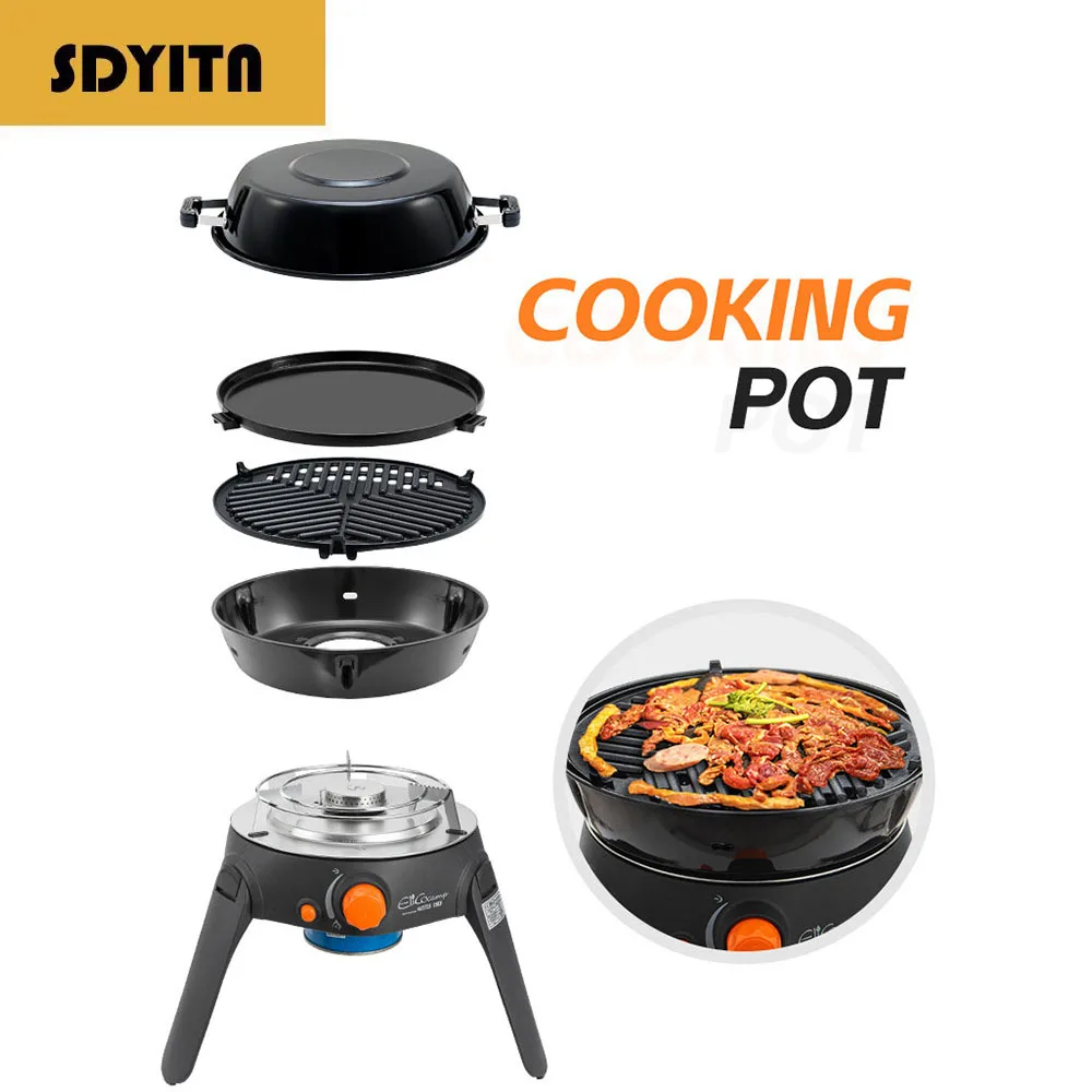 

Portable Outdoor Gas Stove with Multi-function Grilling Oven and Cooking Utensils Set Cookware Set with Magnetic Card Stove