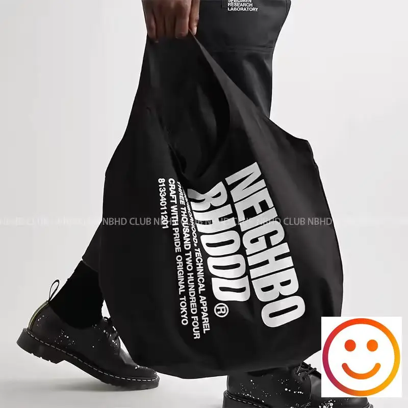 Blue Black NEIGHBORHOOD NBHD Backpacks Tote Bag Men Women Hip Hop Casual Shoulder Bags Twill Fabric Letters Print Handbag