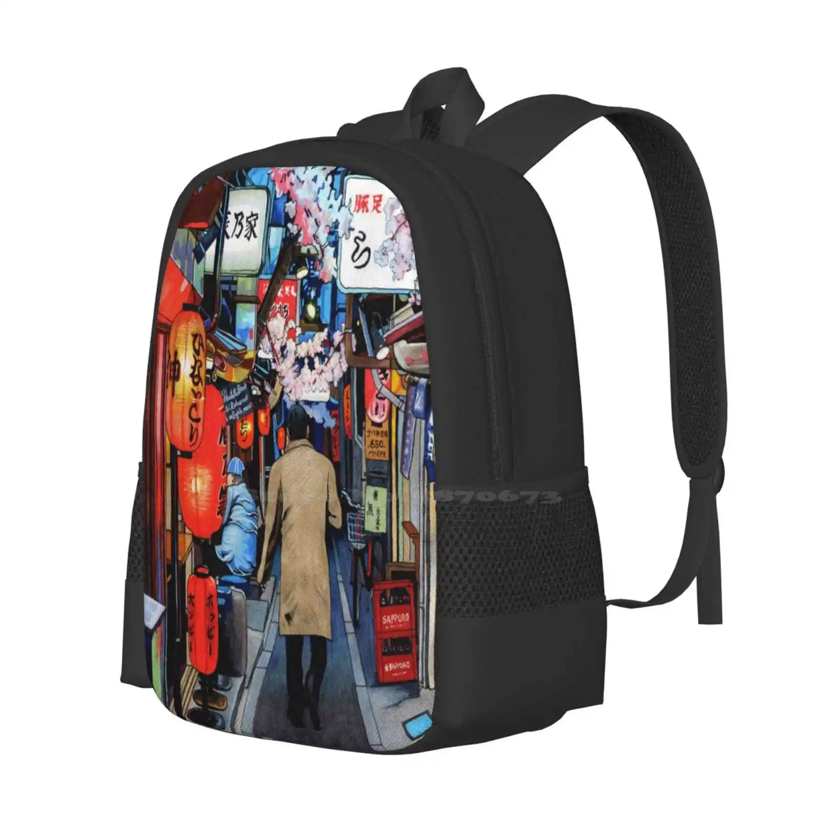 Memory Lane Tokyo In Spring Hot Sale Schoolbag Backpack Fashion Bags Japan Tokyo Memory Lane Laneway Streetscape City Urban