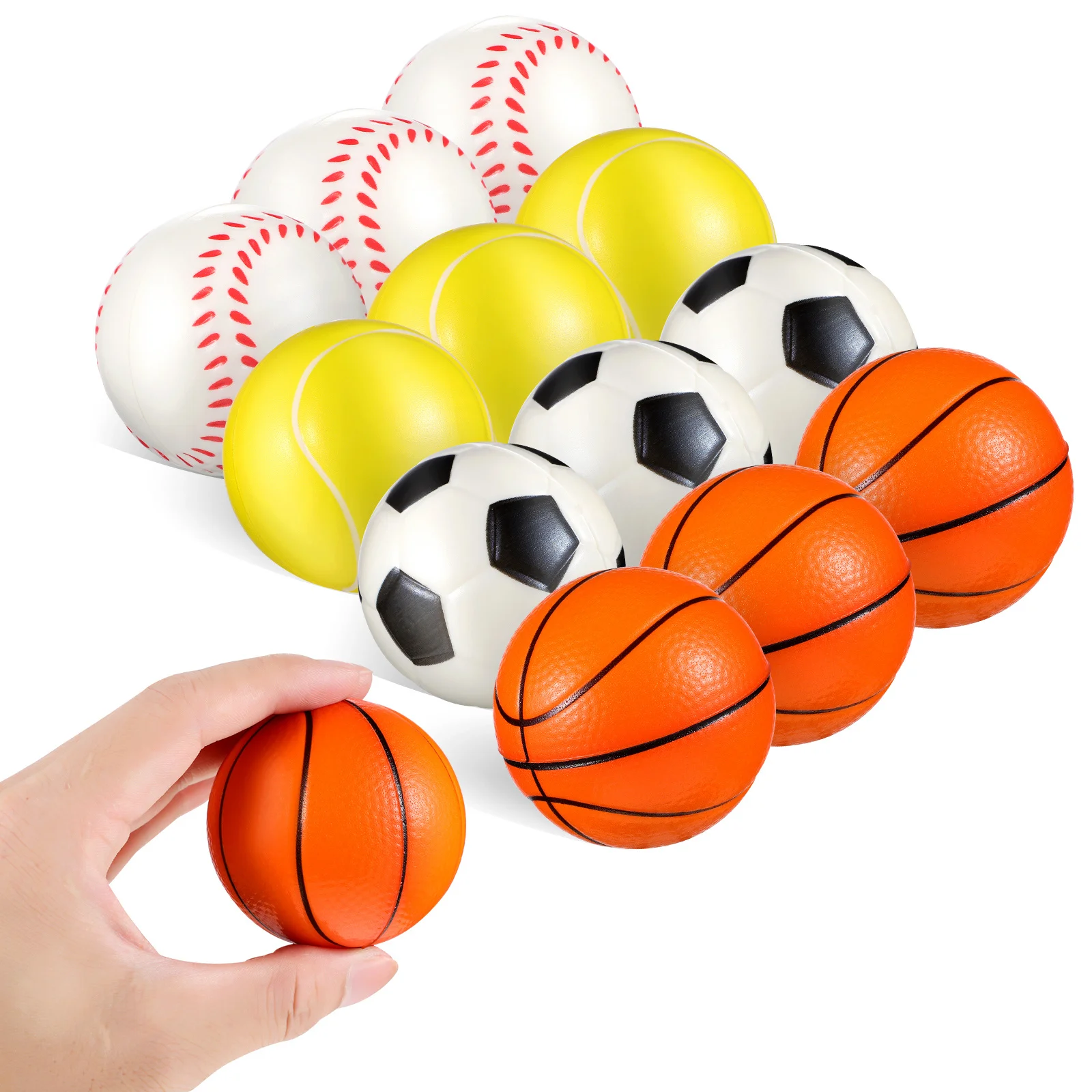 12Pcs PU Stress Balls Sports Shape Squeeze Balls Stress Relief for Adults Kids Party Favors Squeeze Toys Sports Party Favors
