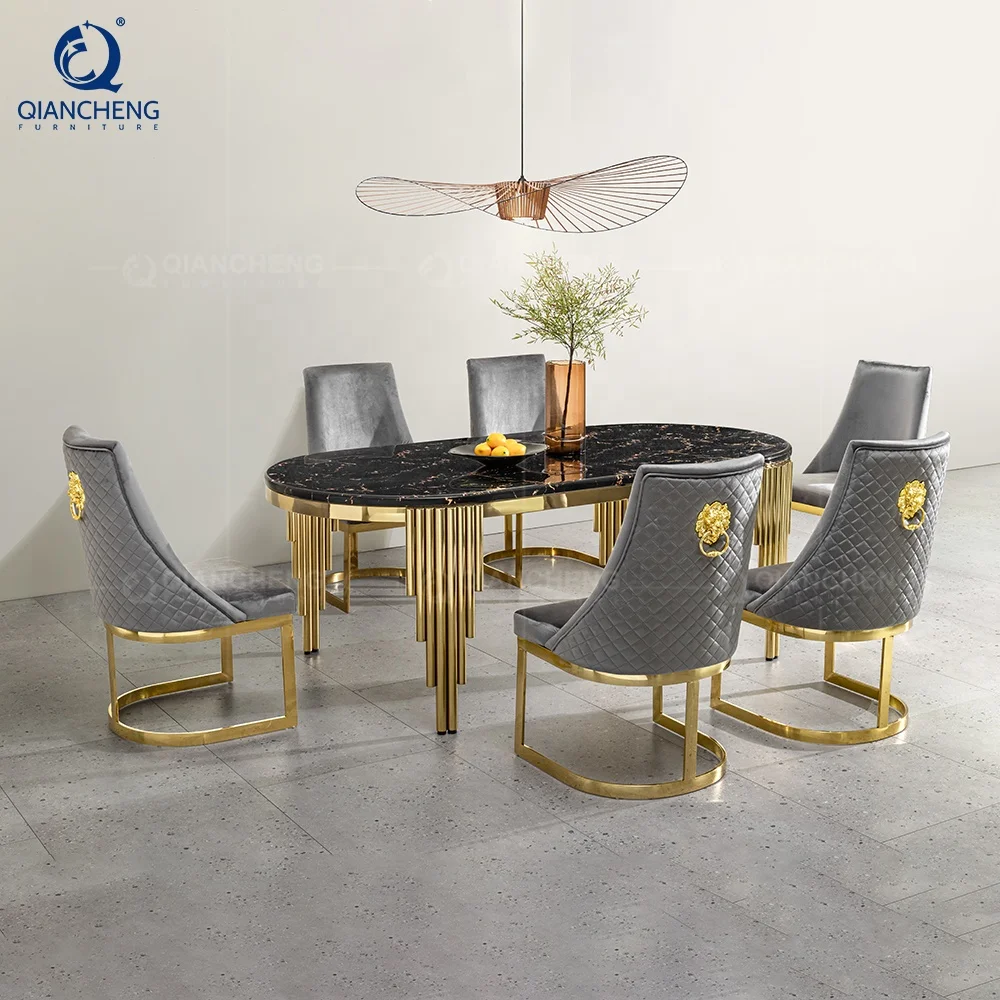 Manufacturer foshan muebles comedor dinning table chair gold Stainless steel luxury titanium chro