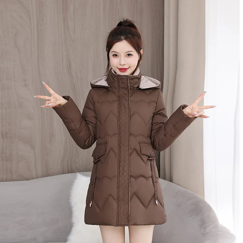 2024 New Women Jacket Winter Parka Down Cotton Jackets Casual Mid Long Coat Thick Warm Hooded Parkas Female Waterproof Outwear