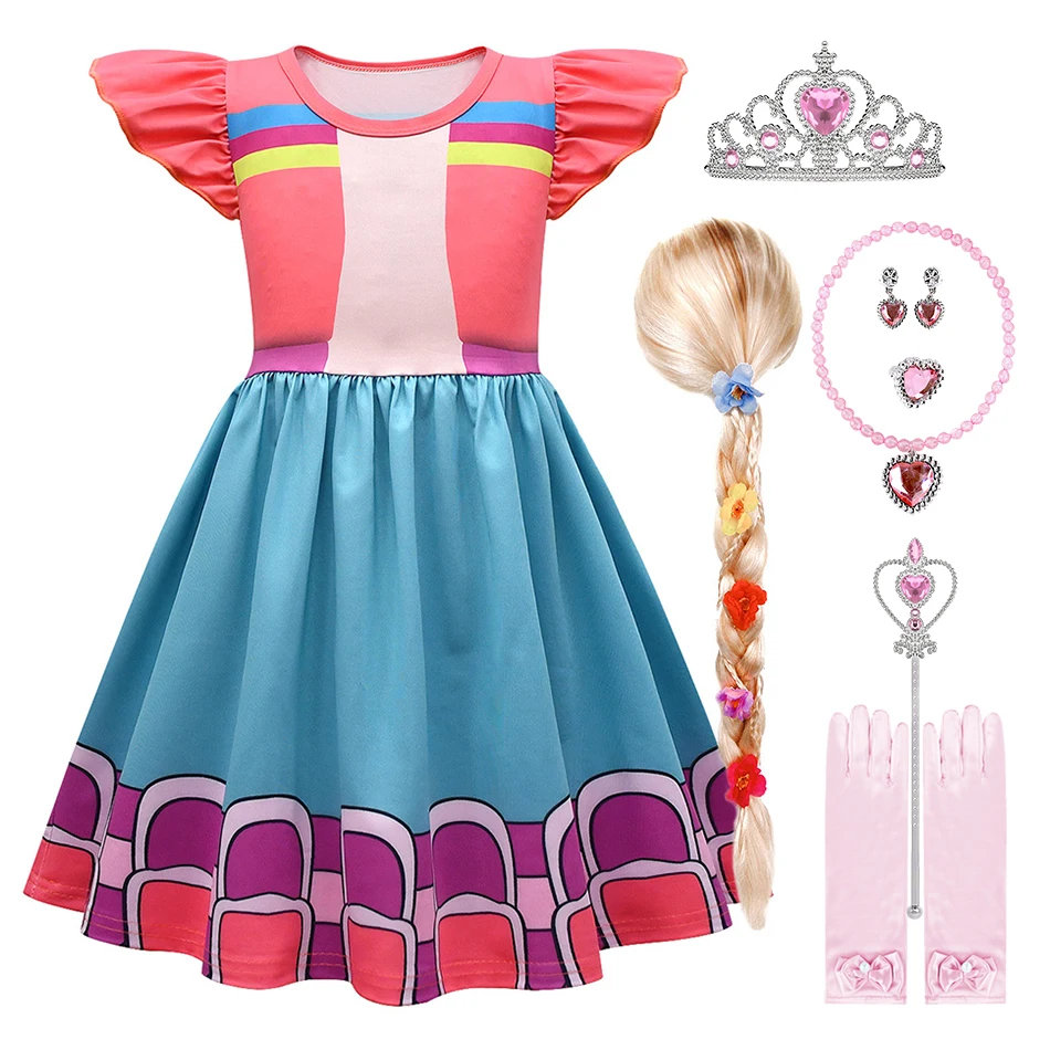 New Children's Dress Role Play Animal Detective Team Dress Girl's Rose Red Blue Flying Sleeves A-line Dress Girl's Birthday Gift