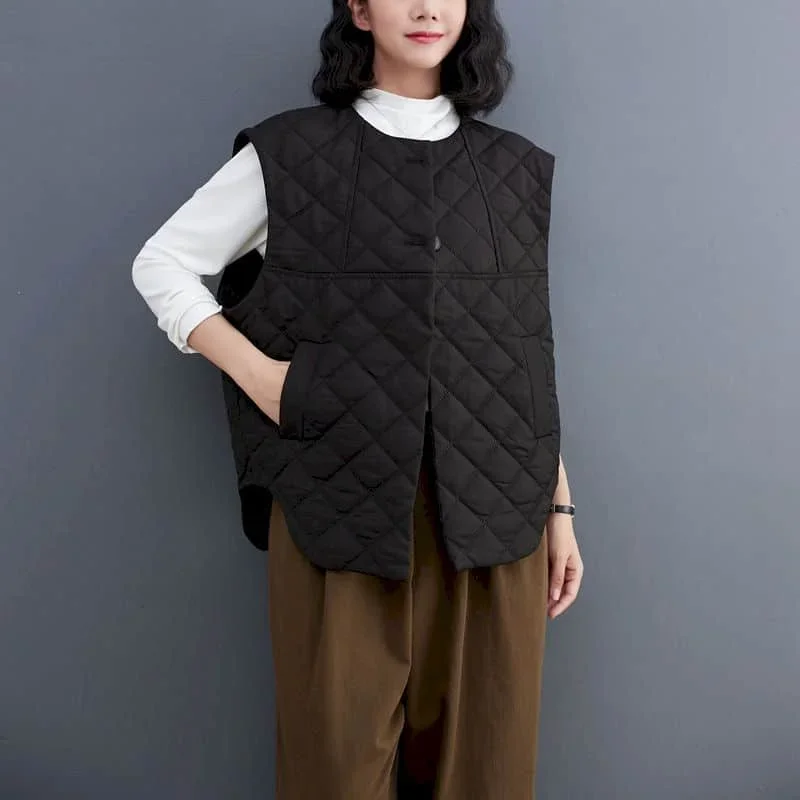 

Pop Waistcoats Women Lightweight Cotton Added Vests O-neck Casual Sleeveless Cardigans Vintage Korean Style Jackets Loose Women