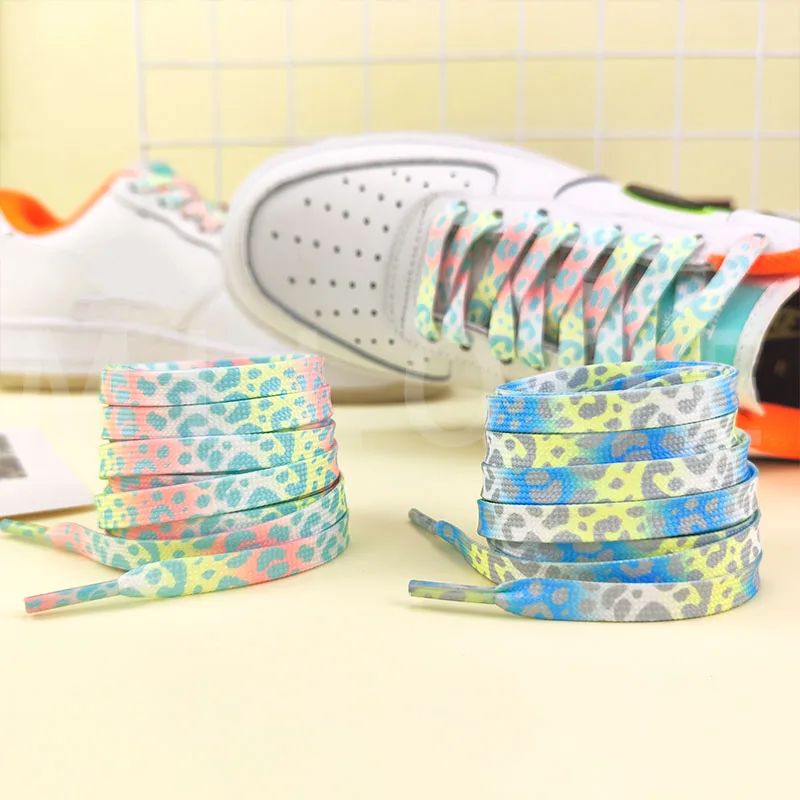 Fashion Flat Shoelaces for Sneakers Color Leopard Print Tie-dye Gradient Shoelace Rope Men Women for AF1 AJ1 Canvas Shoe Laces