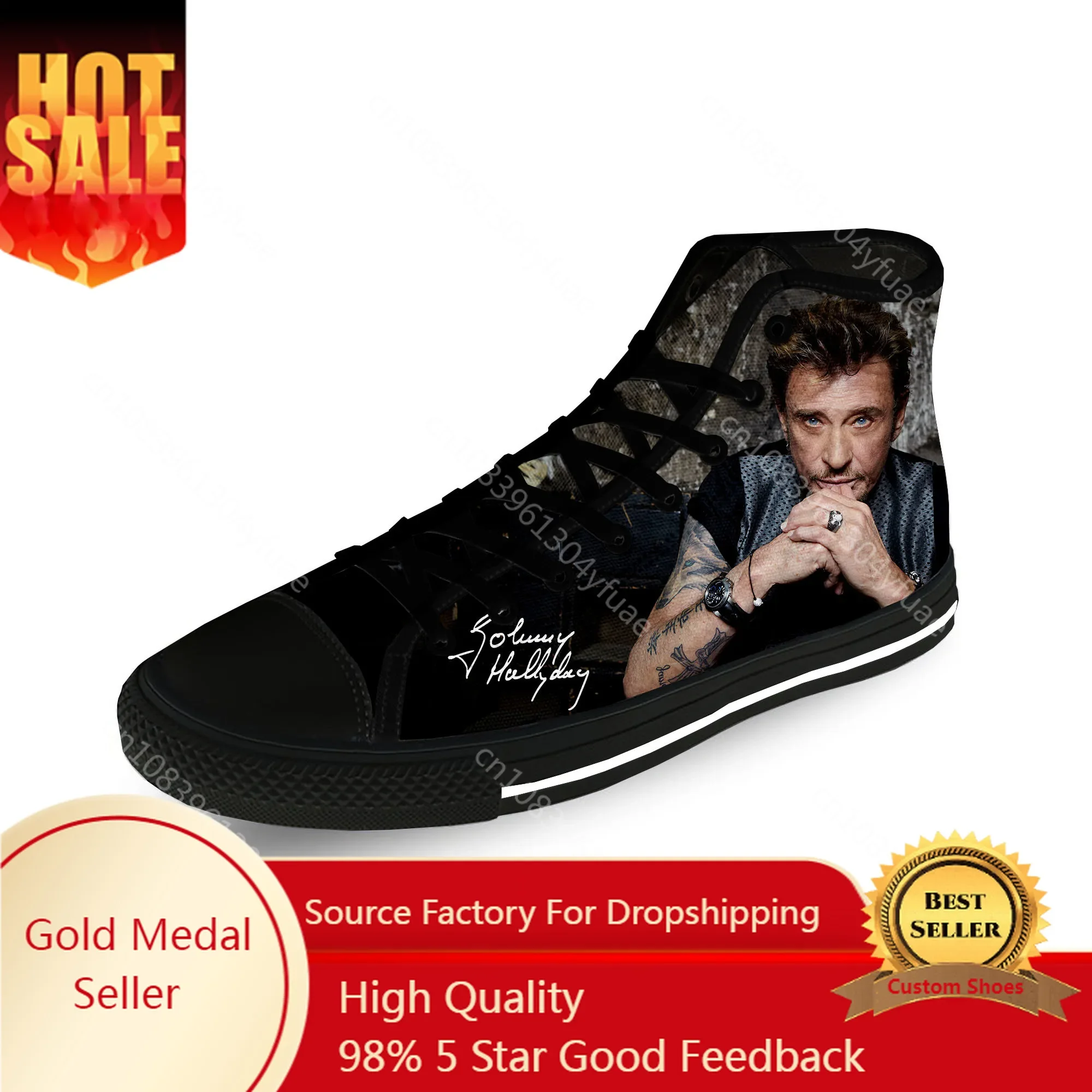 

Johnny Hallyday Rock Star Lightweight Cloth 3D Print Funny Fashion High Top Canvas Shoes Men Women Casual Breathable Sneakers