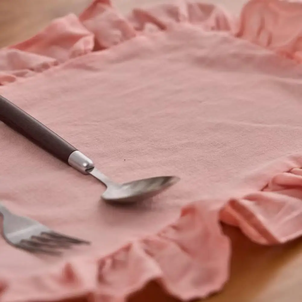 Protective Tableware Mats for Home Ruffle Edge Placemat Set Heat Resistant Table Mat for Dining Rectangular Fabric Coaster Home
