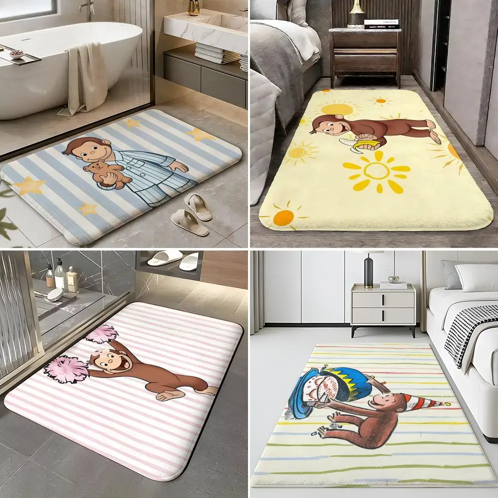 Animation C-Curious George Floor Mat Soft Flannel Entrance Door Mat Non Slip Absorbent Bathroom Bedroom Floor Rug