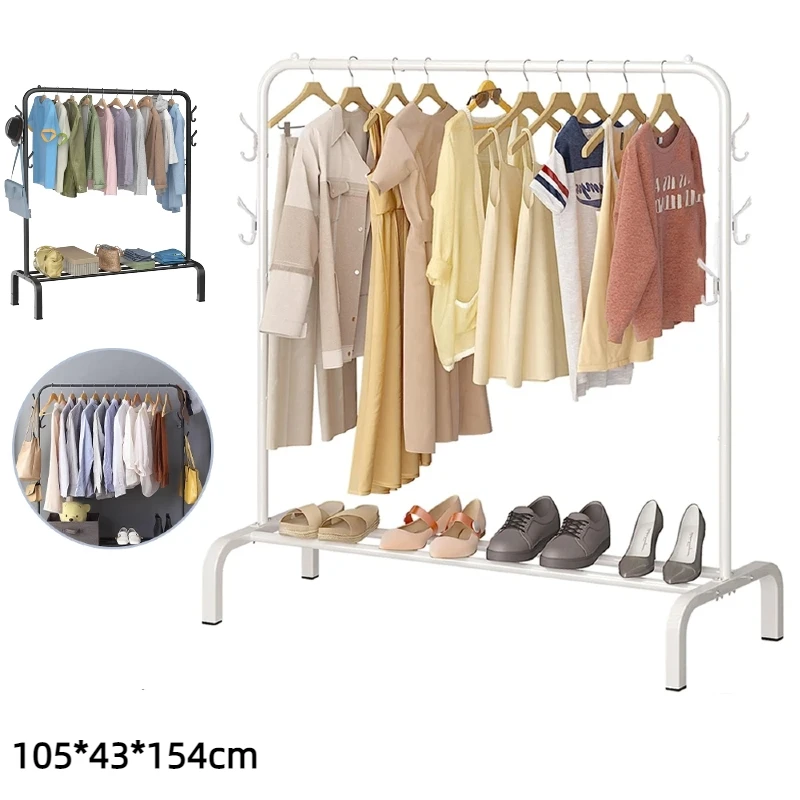 Einfache Stange Kleiderstange Tragbare Hängende Mantel Kleidung Rack Hause Schlafzimmer Kleidung Lagerung Rack mit Haken Einfach zu Montieren