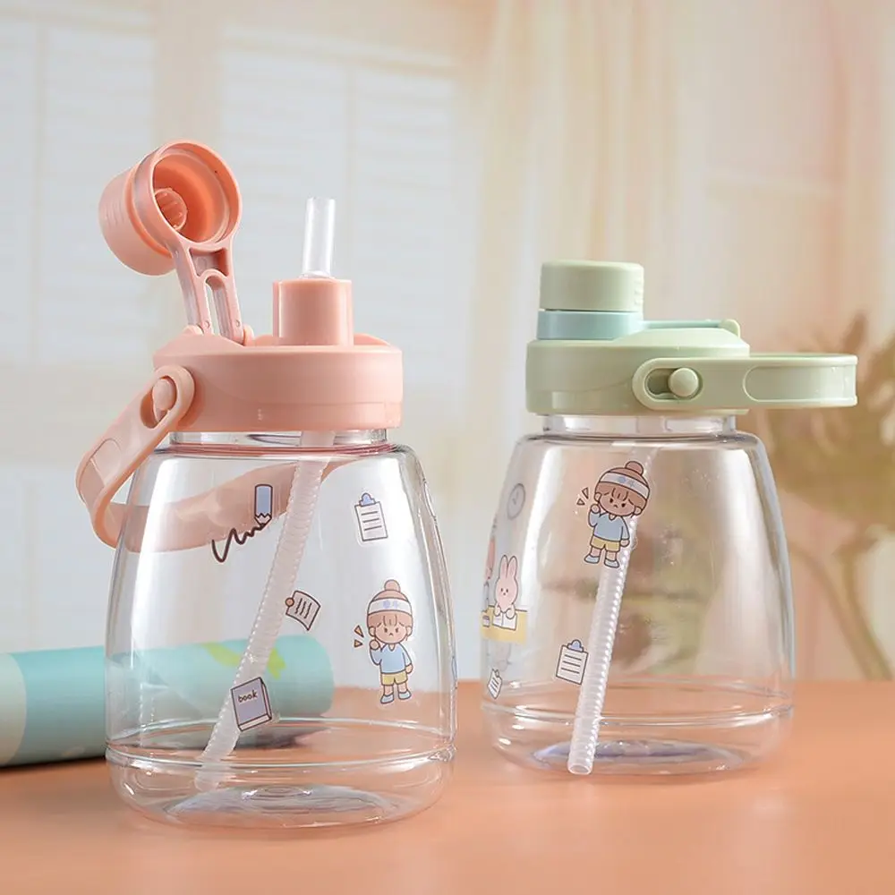 Leakproof Drinking Water Bottle Flip Top Leakproof Cup Big Belly Cup Children's Straw Cup Water Sippy Cup Blue Bear Water Cup