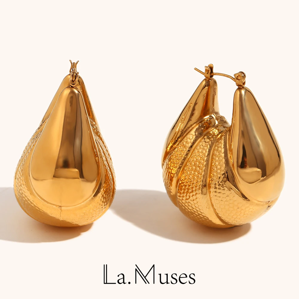 

La. Muses Vintage 35MM Scalloped Plump Hollow Hoop Earrings Elegant Luxury Quality Stainless Steel Lady's Jewellery Women