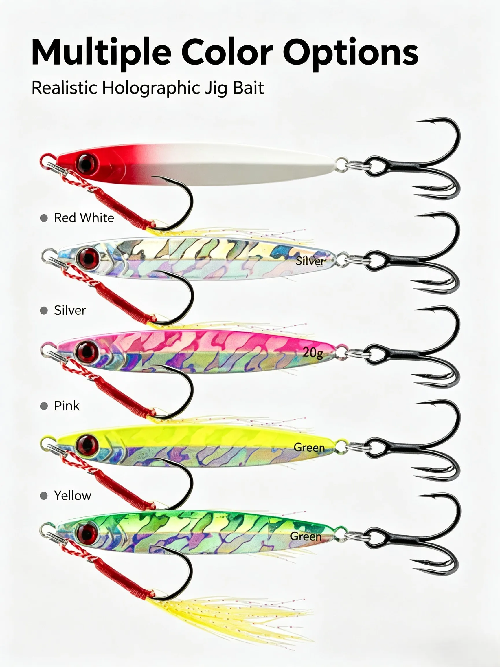 3Pcs Metal Jig Lure Set Asymmetric Fast Sink Jig Bait Feather Treble Hook 15g 20g 25g For Saltwater Freshwater Lure Fishing