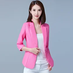 Women Blazers New Spring Summer Clothes Pink One Button  Casual Short Jacket Ladies Office Suit Outerwear Female Tops S-5XL