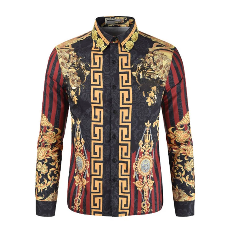 Men's New Fashion Men's Long Sleeve Shirt Top Gold Red Purple Button Shirt Fashion Luxury Soft Comfort Top