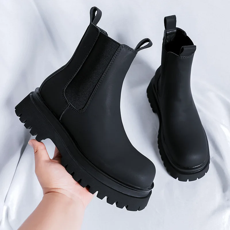 

British style mens fashion chelsea boots black trendy genuine leather shoes cowboy platform boot cool high motorcycle botas male