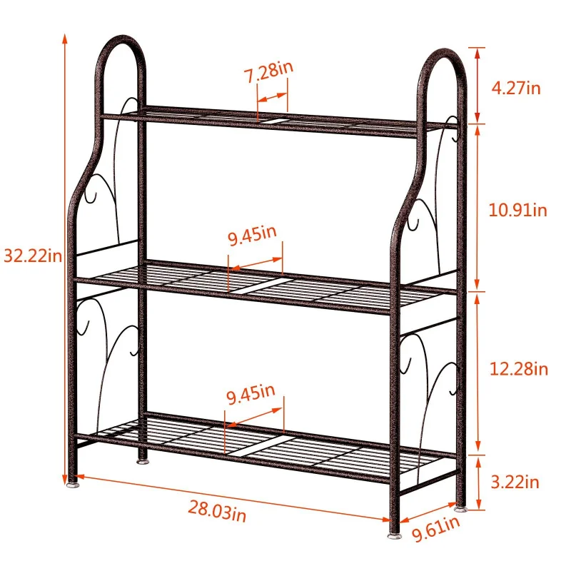 رف متعدد الأغراض من الحديد المطاوع عالي التحمل مكون من 3 طبقات - رف تخزين أرضي سهل التجميع للأحذية والكتب والمطبخ والملابس #4