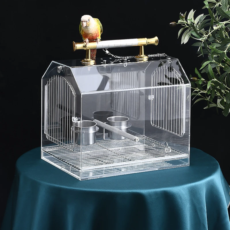 Outdoors Parrot Bird Cages Carrier Quail Park Transparent Acrylic Bird Cages Luxury Decoration Vogelhaus Birds Supplies WZ50BC