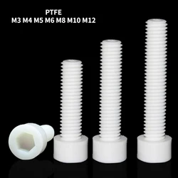 2/5pcs M3 M4 M5 M6 M8 M10 M12 High Temperature Resistant PTFE Cylindrical Hexagonal Cup Head Teflon Screw