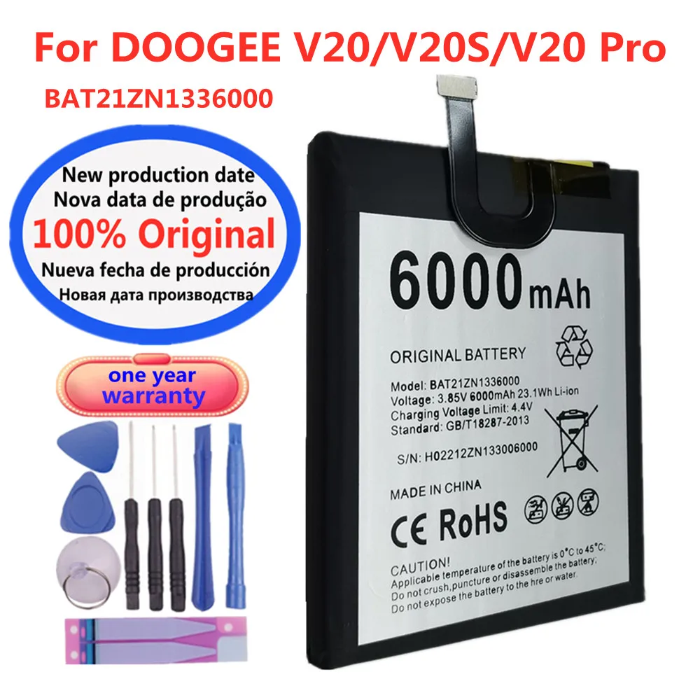 New BAT21ZN1336000 100% Original Battery For DOOGEE V20 V20S V20 Pro V20Pro Mobile Phone Battery Bateria 6000mAh With Tools