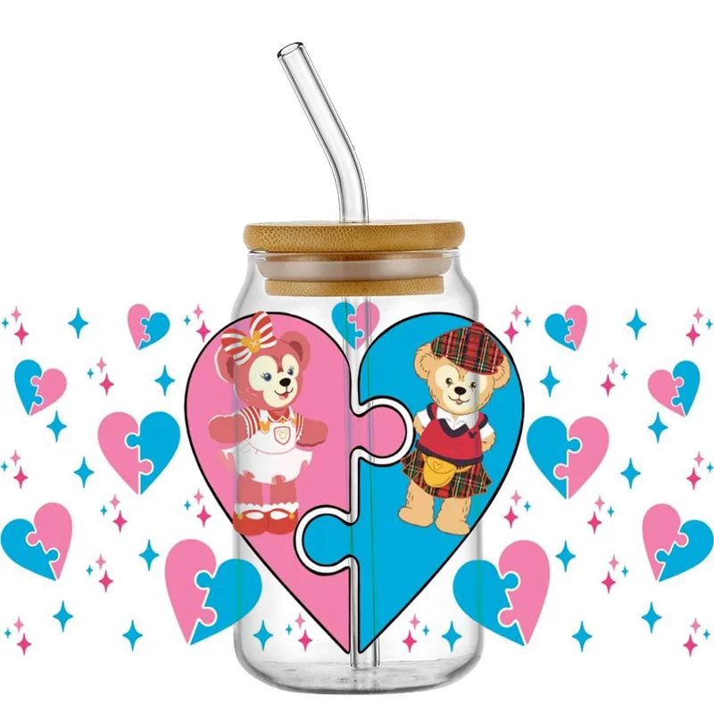 New design Bear pattern UV DTF Cup Wrap Transfer Waterproof Stickers for 16oz  glass and Cup decoration