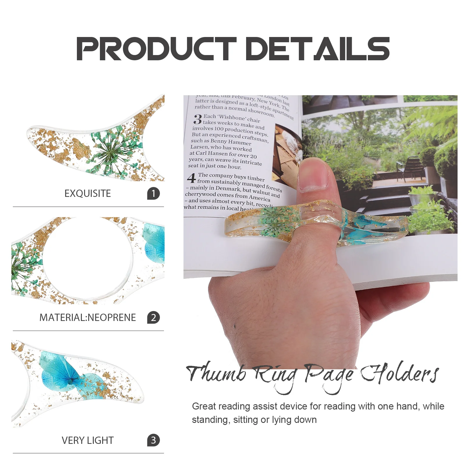 

Page Holder Thumb Ring Type Lightweight Plastic Reading Tool Hands-Free Book Opening Multi-Function Page Spreader For Book
