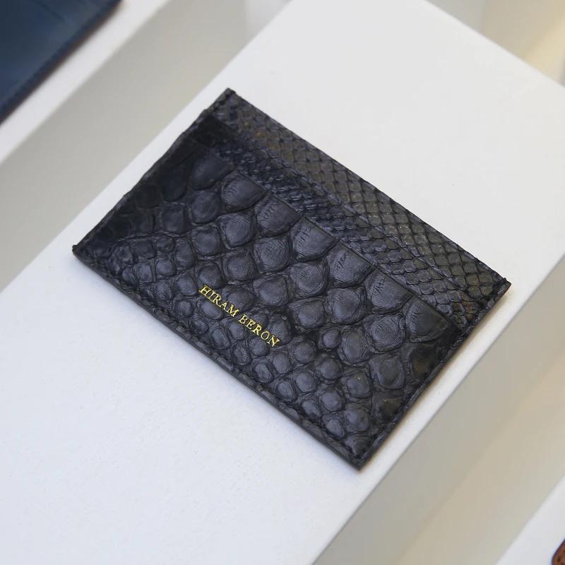 Luxury Black Exotic Textured Leather Card Holder Minimalist Genuine Leather Slim Credit Card Slot Wallet Unisex Gift