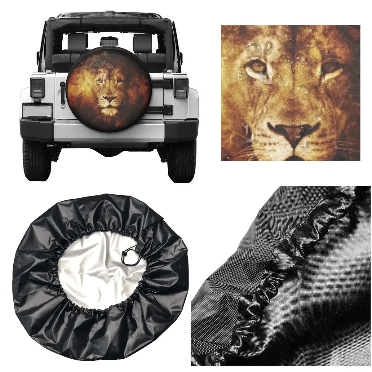 Lion of Judah Jesus Sobressalente Pneu Capa Bag, Bolsa para Jeep, Mitsubishi Pajero, cristão, fé, Capas de roda de carro, 14 polegadas, 15 polegadas, 16 polegadas, 17 polegadas