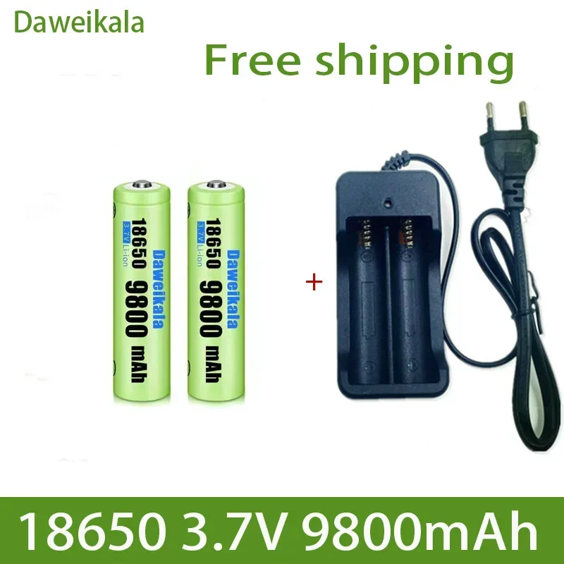 2023 New High Capacity 3.7V 18650 9800mAh Lithium Ion Rechargeable Battery Flashlight Battery+Charger